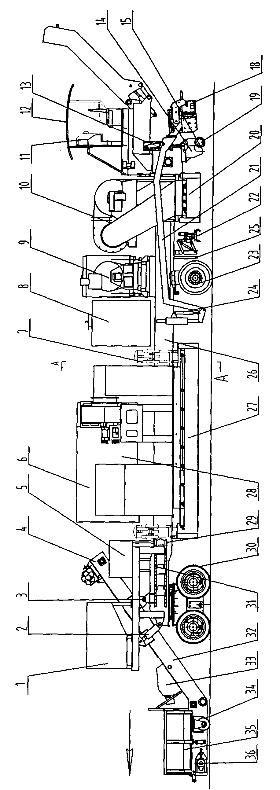 Hot in-place recycling ultrathin overlaying machine of bituminous pavement and construction method thereof