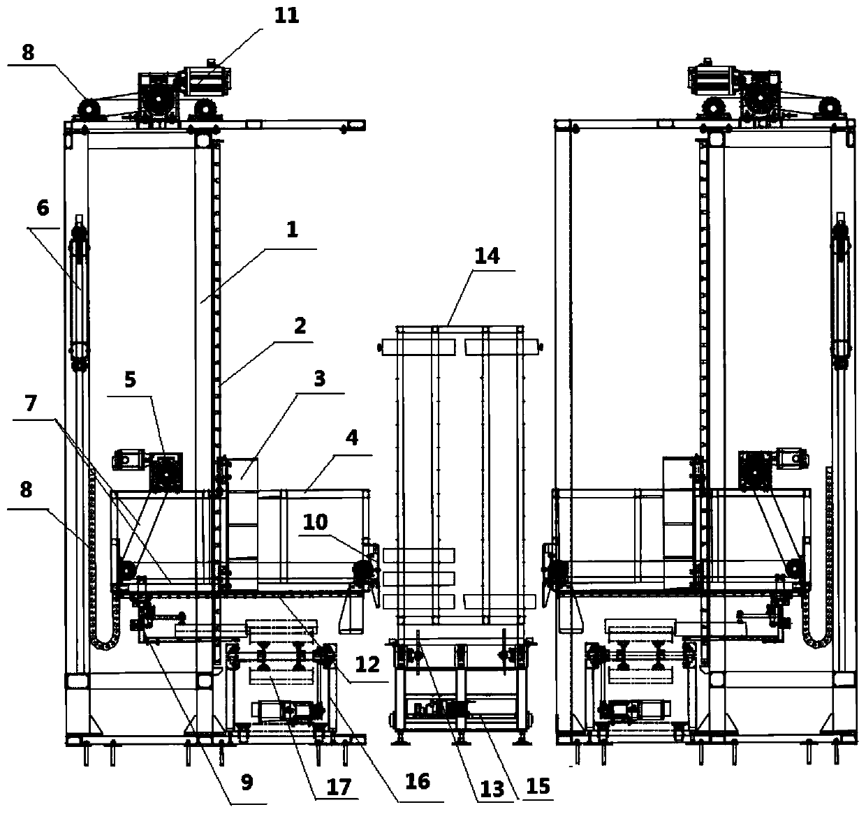 Automatic edible fungus bag fungus stick racking machine and supporting conveyor