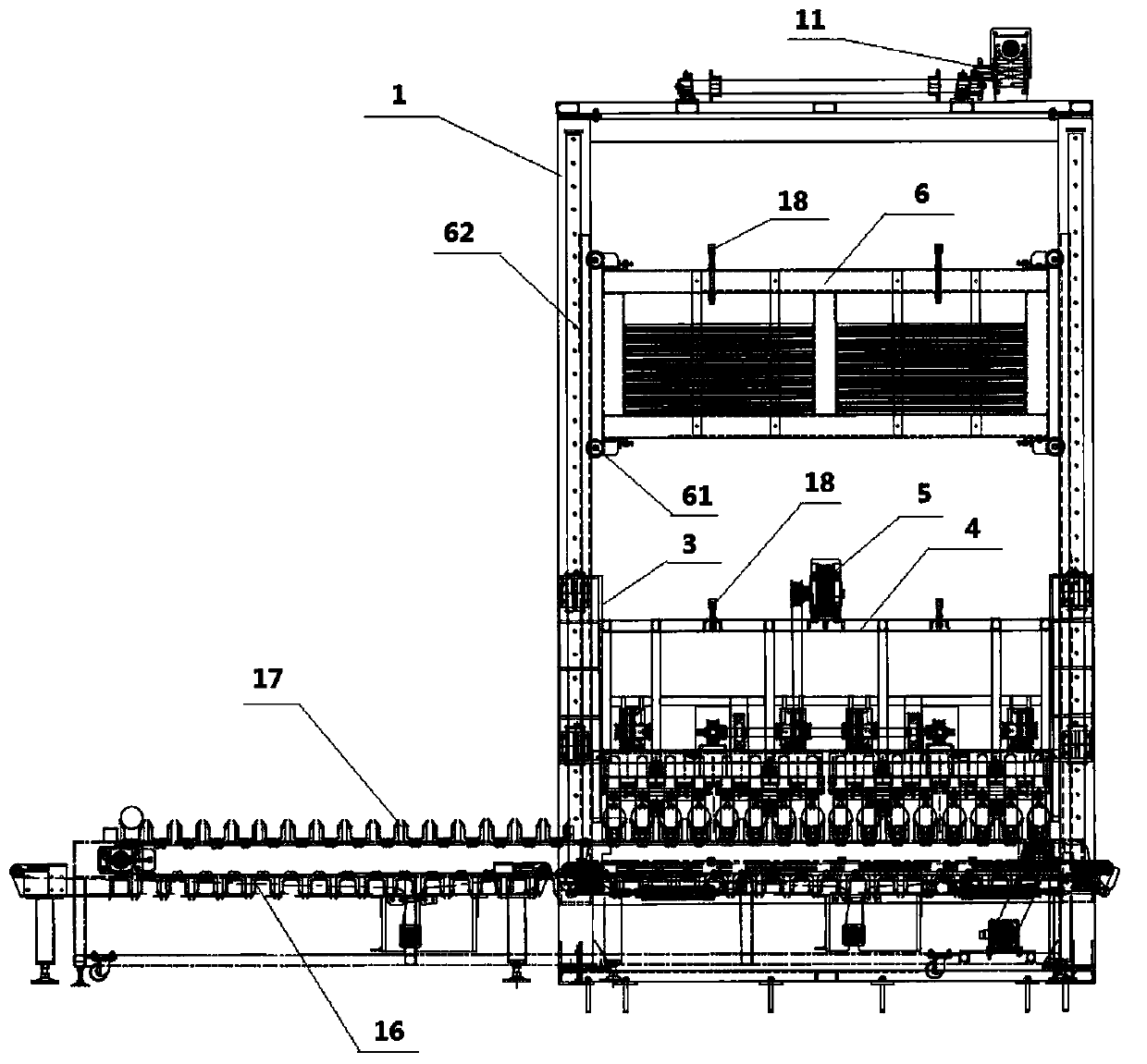 Automatic edible fungus bag fungus stick racking machine and supporting conveyor