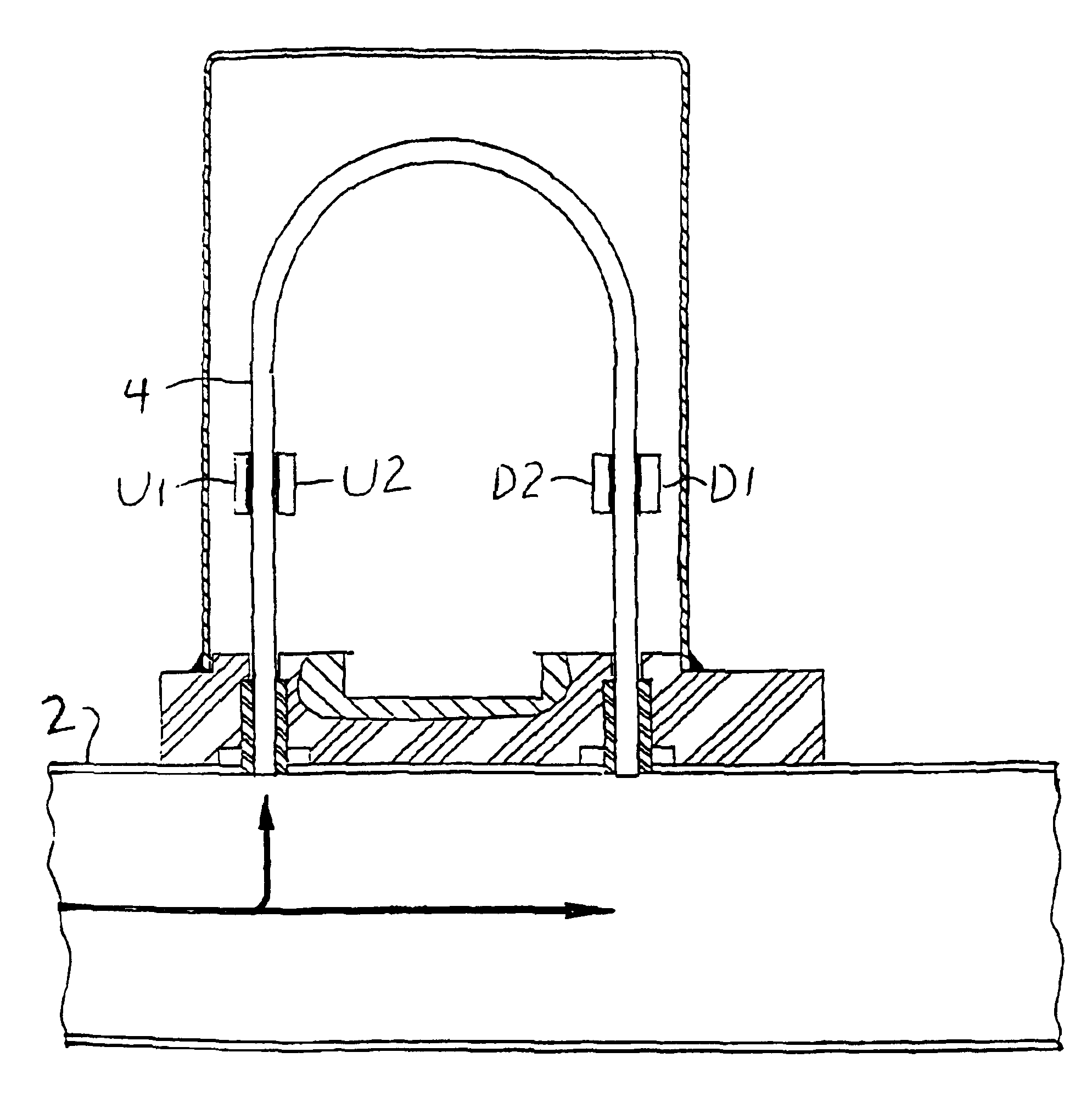 Mass flow meter with chip-type sensors