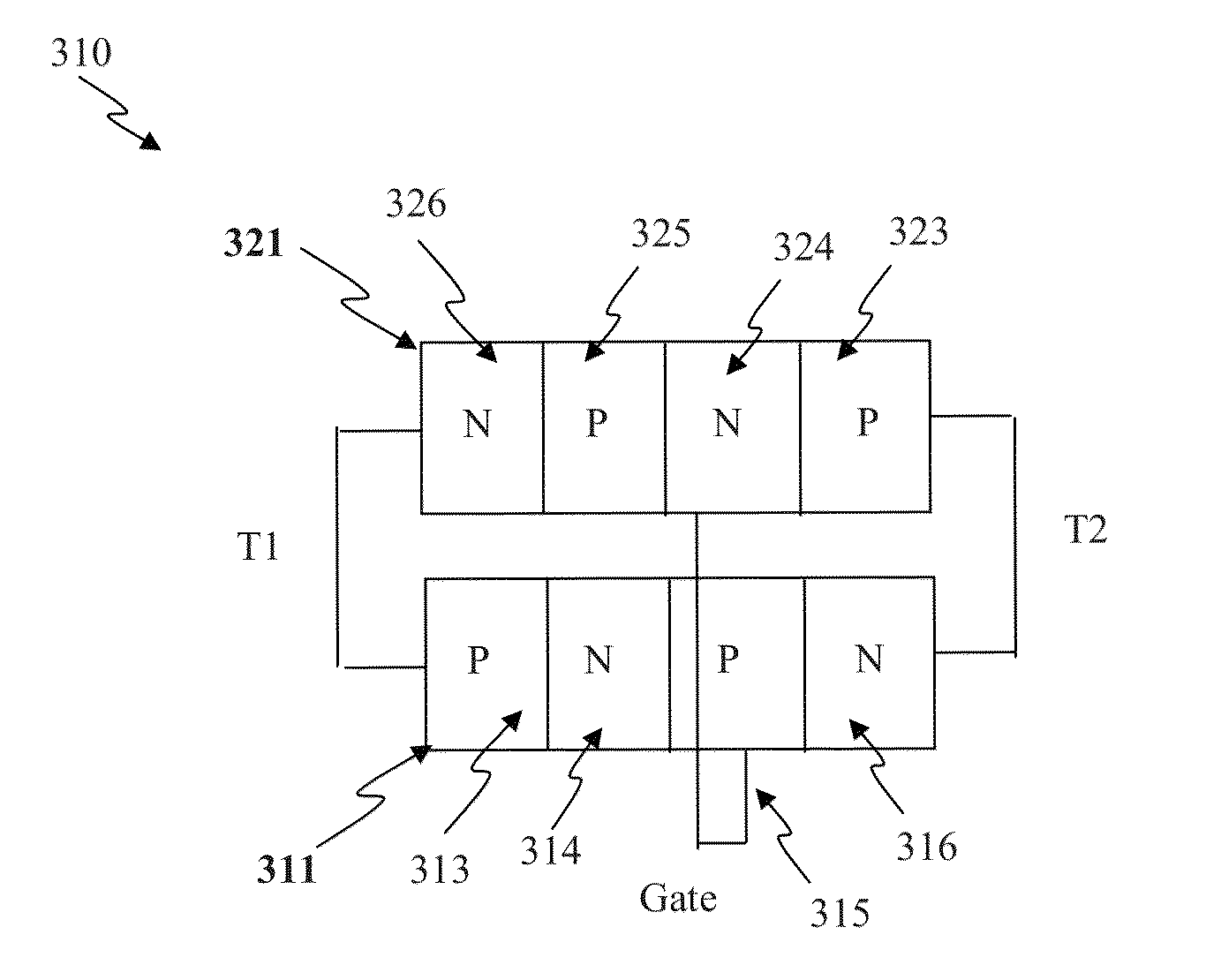 Structures and techniques for using semiconductor body to construct SCR, DIAC, or TRIAC