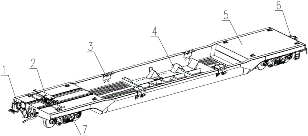 Railway piggyback container transportation flatcar