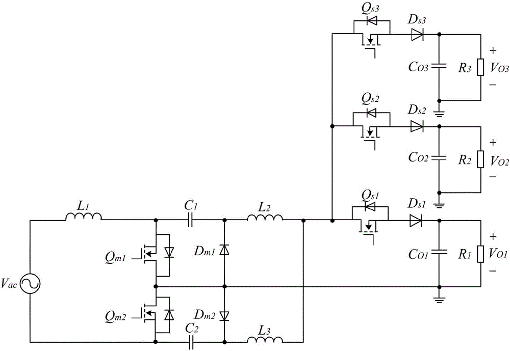 Three-path forward voltage output single-stage bridgeless CukPFC converter and control method thereof