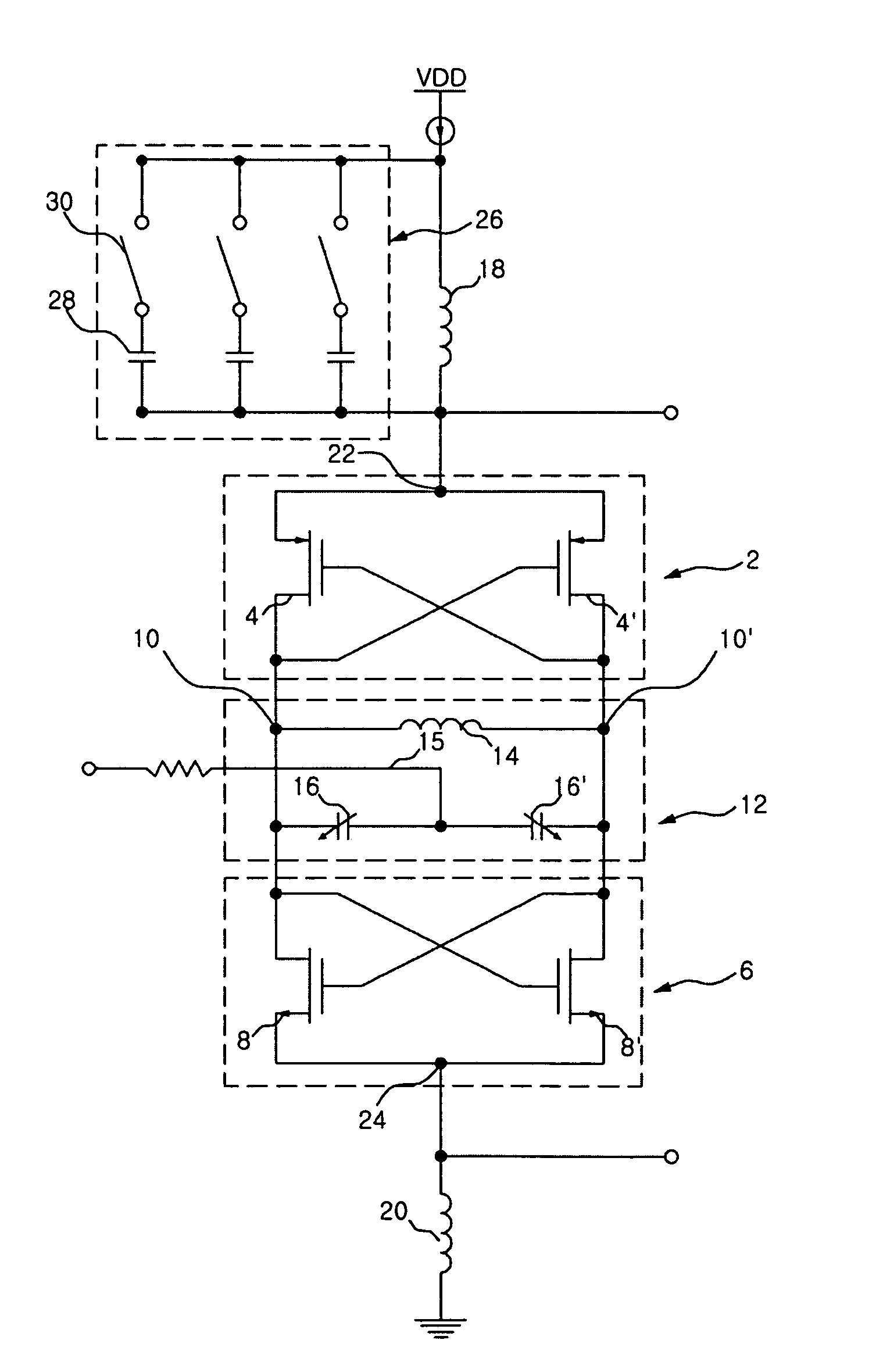 Push-push voltage controlled oscillator for obtaining differential signals