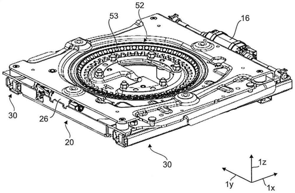 Vehicle seat with longitudinal adjustment device and rotation adjustment device