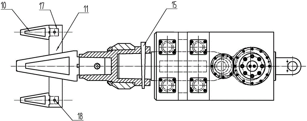 A method for arranging main and side reciprocating teeth on insertion holes of a linking guiding and sealing tooth insertion base, and an impacting device with mining machine insertion holes with main and side reciprocating teeth