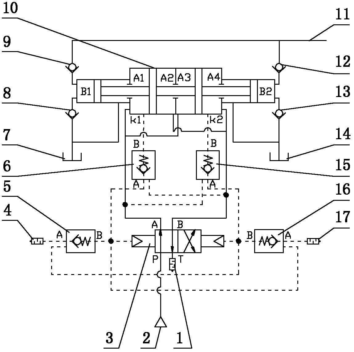 Integrated continuous gas-driving hydraulic force booster