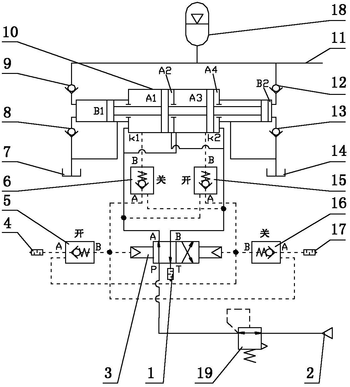 Integrated continuous gas-driving hydraulic force booster