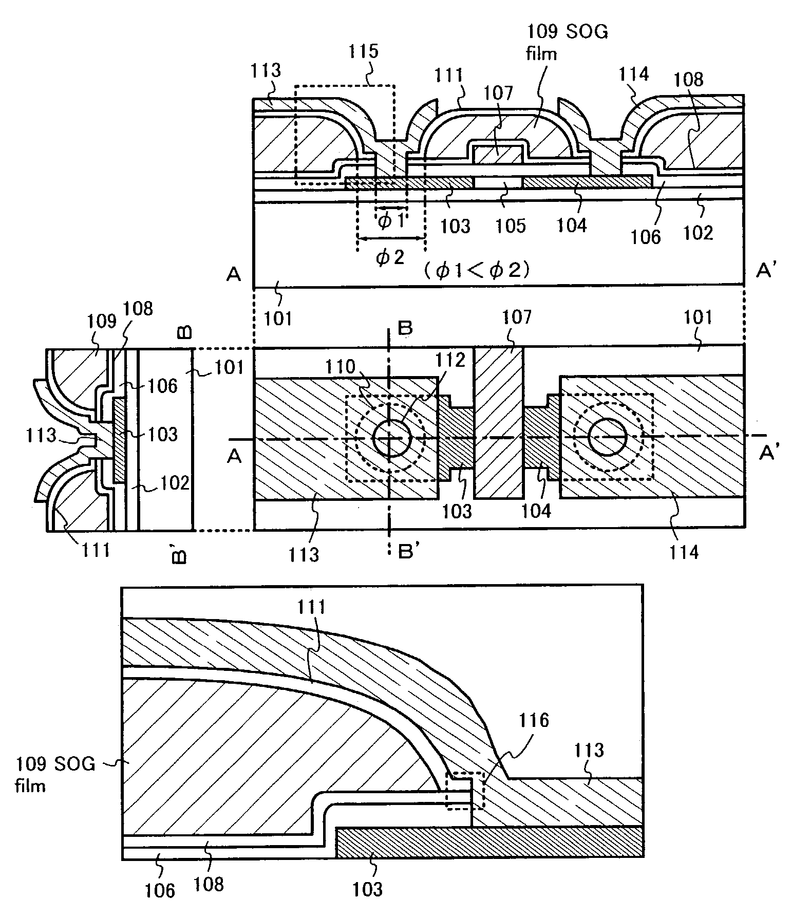 Semiconductor device and display element using semiconductor device