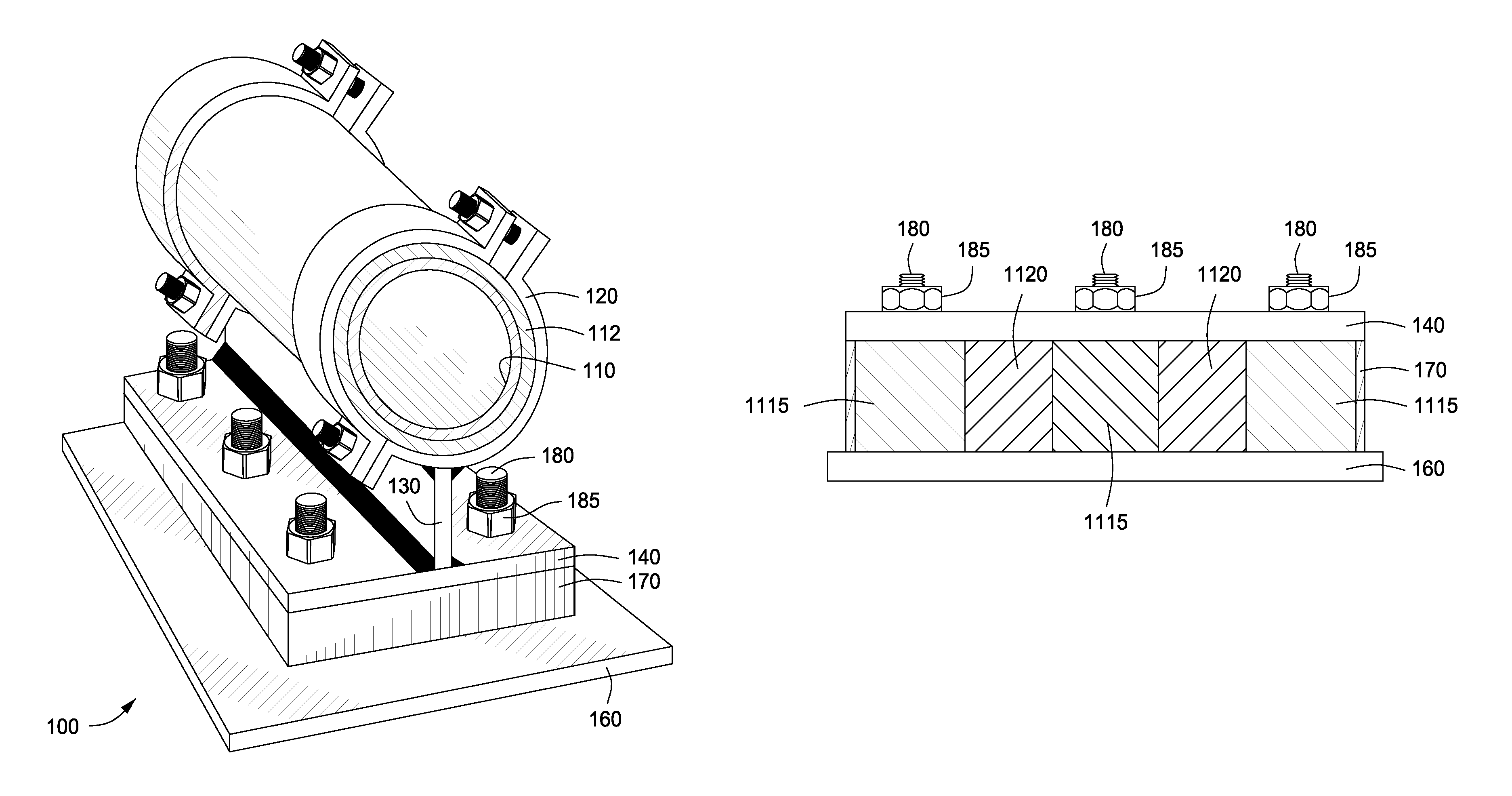 Acoustic dampening pipe shoe