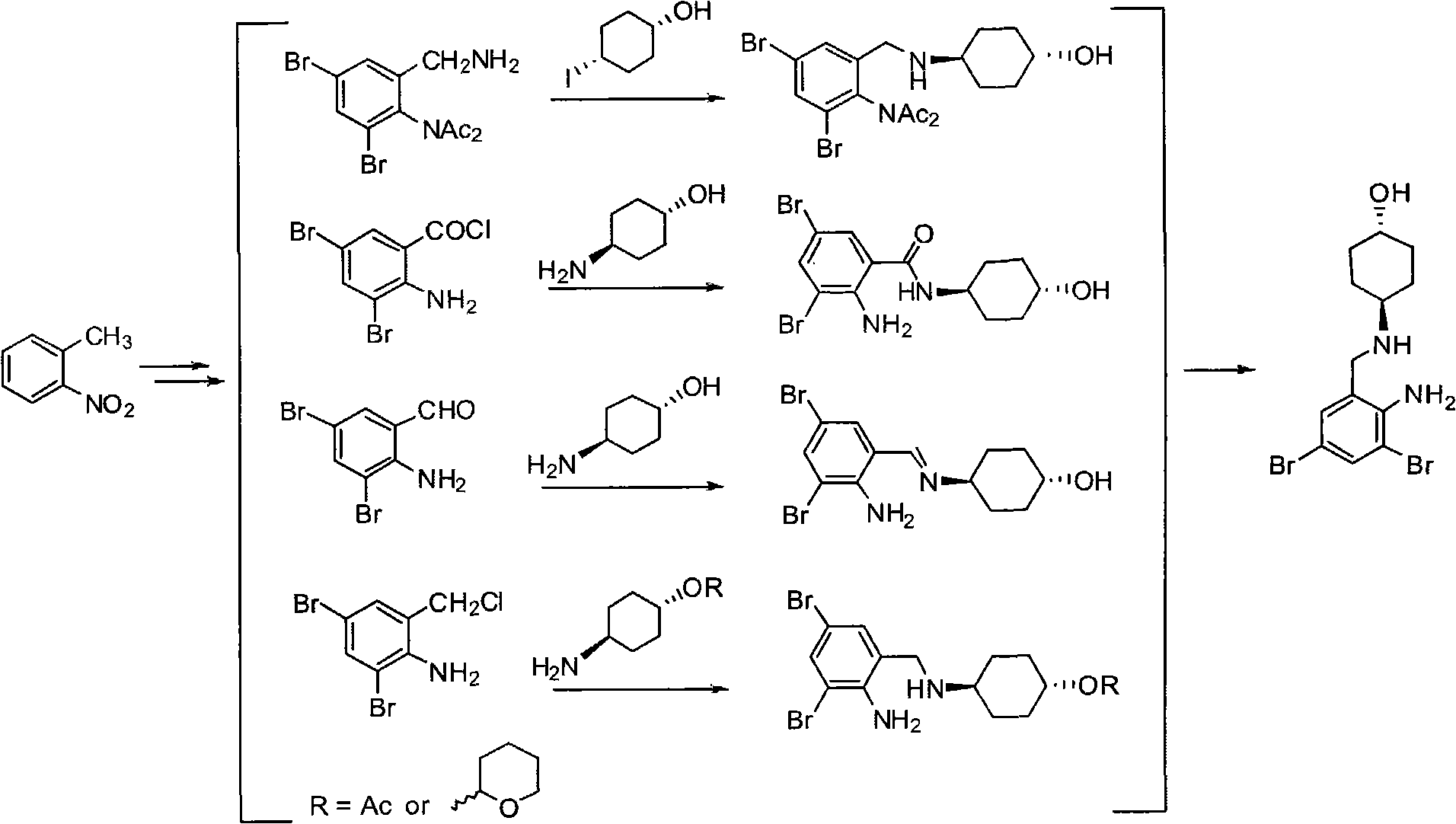 Method for preparing expectorant, namely ambroxol key intermediate trans-4-[(2-amino benzyl) amino]-cyclohexanol