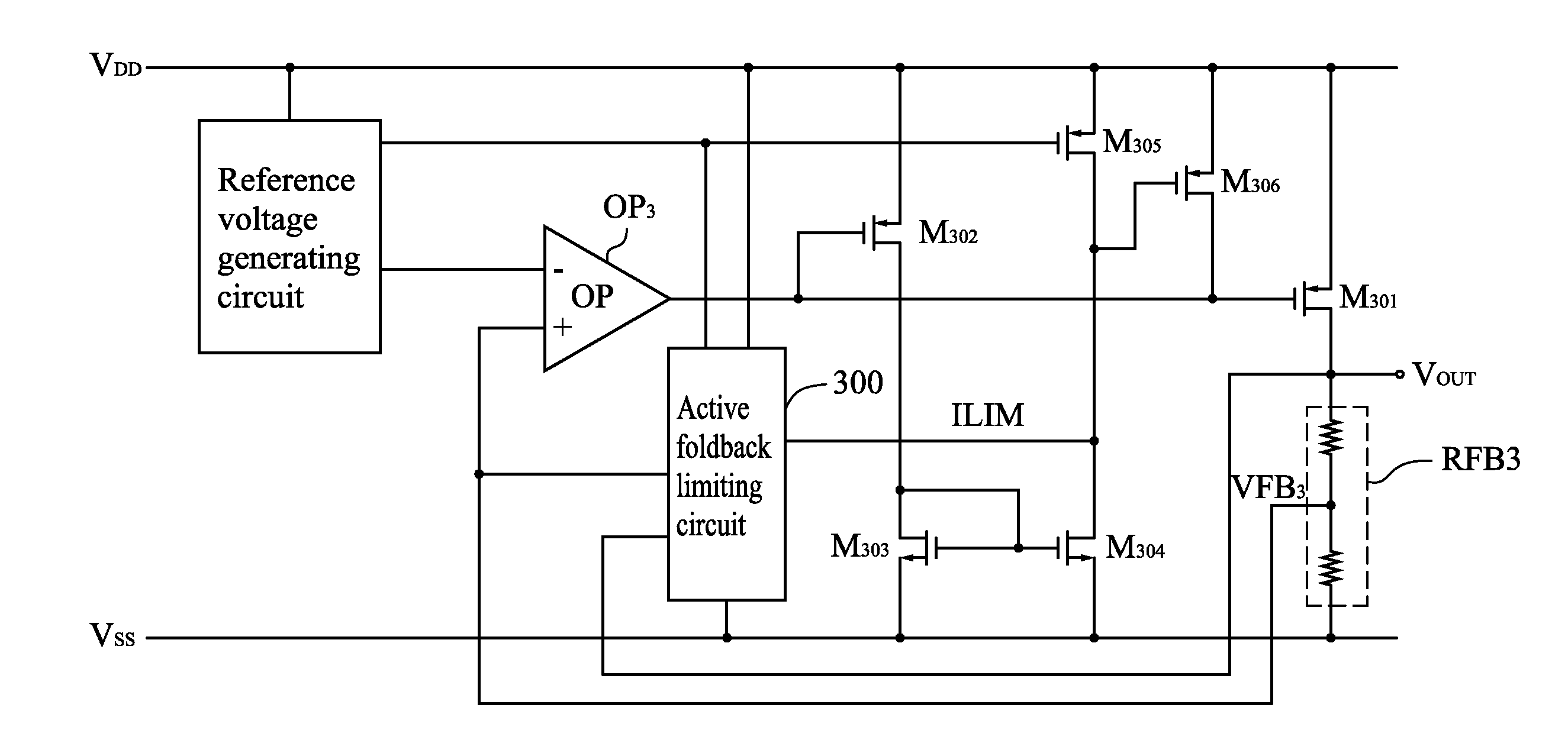 Voltage regulator having active foldback current limiting circuit