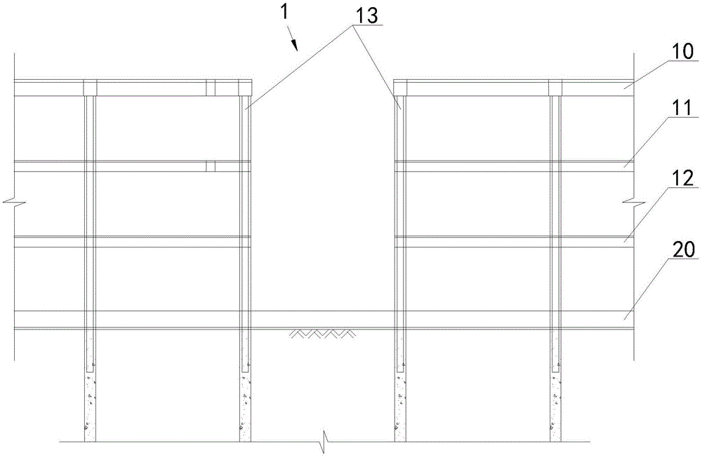 Template system for building concrete structure at earth-taking opening in top-down construction method, and construction method