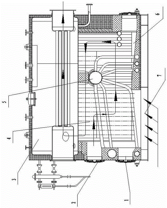 Longitudinally arranged type back-burning energy-saving single-drum horizontal type boiler