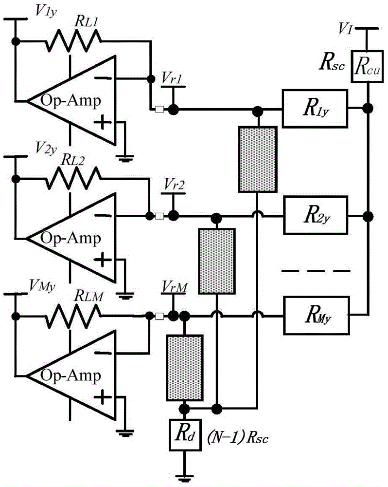 Resistive sensor array fast readout circuit based on two-wire system isopotential method