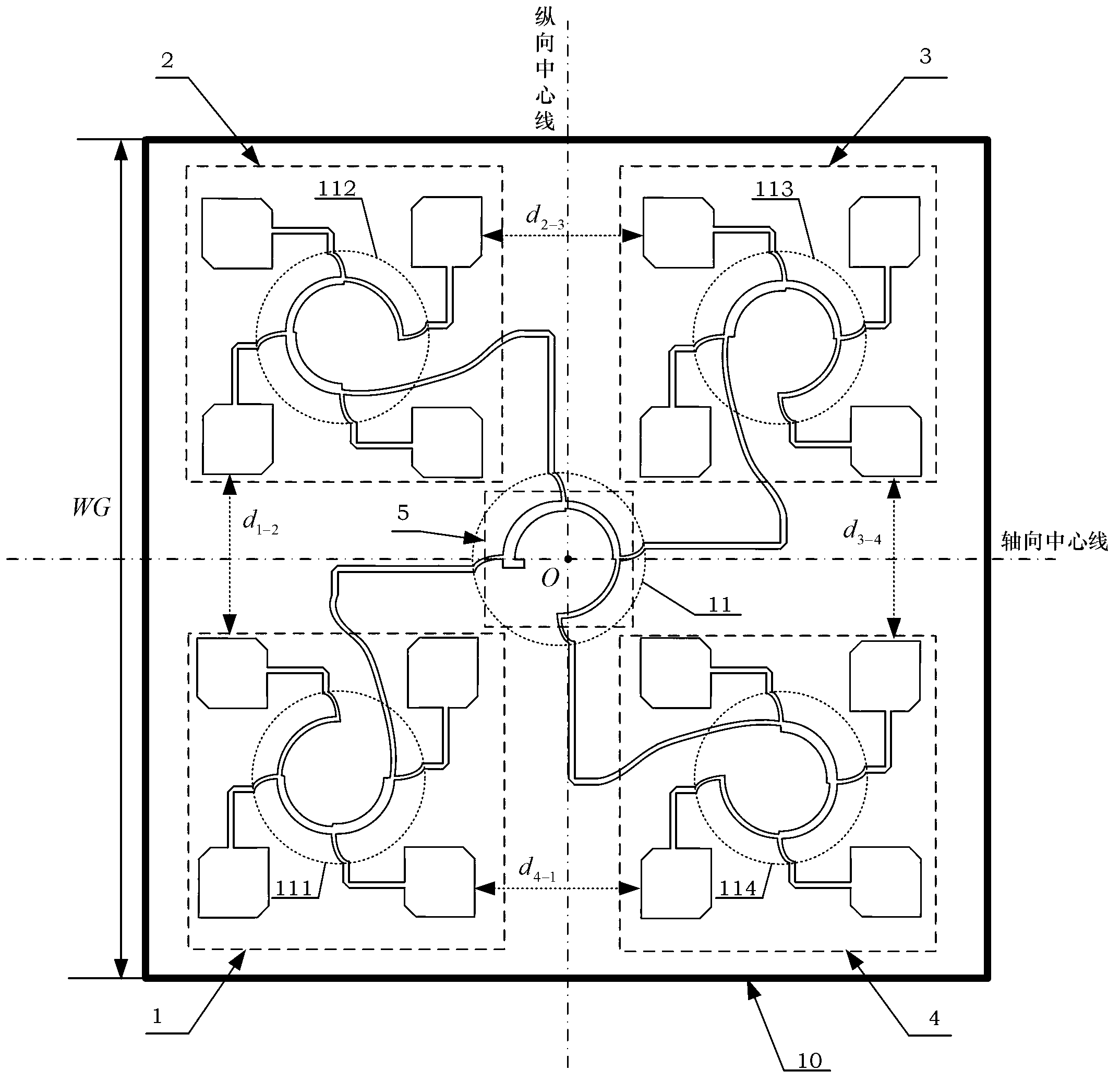 Sixteen-unit micro-strip array antenna capable of carrying out power equal-division rotating feed