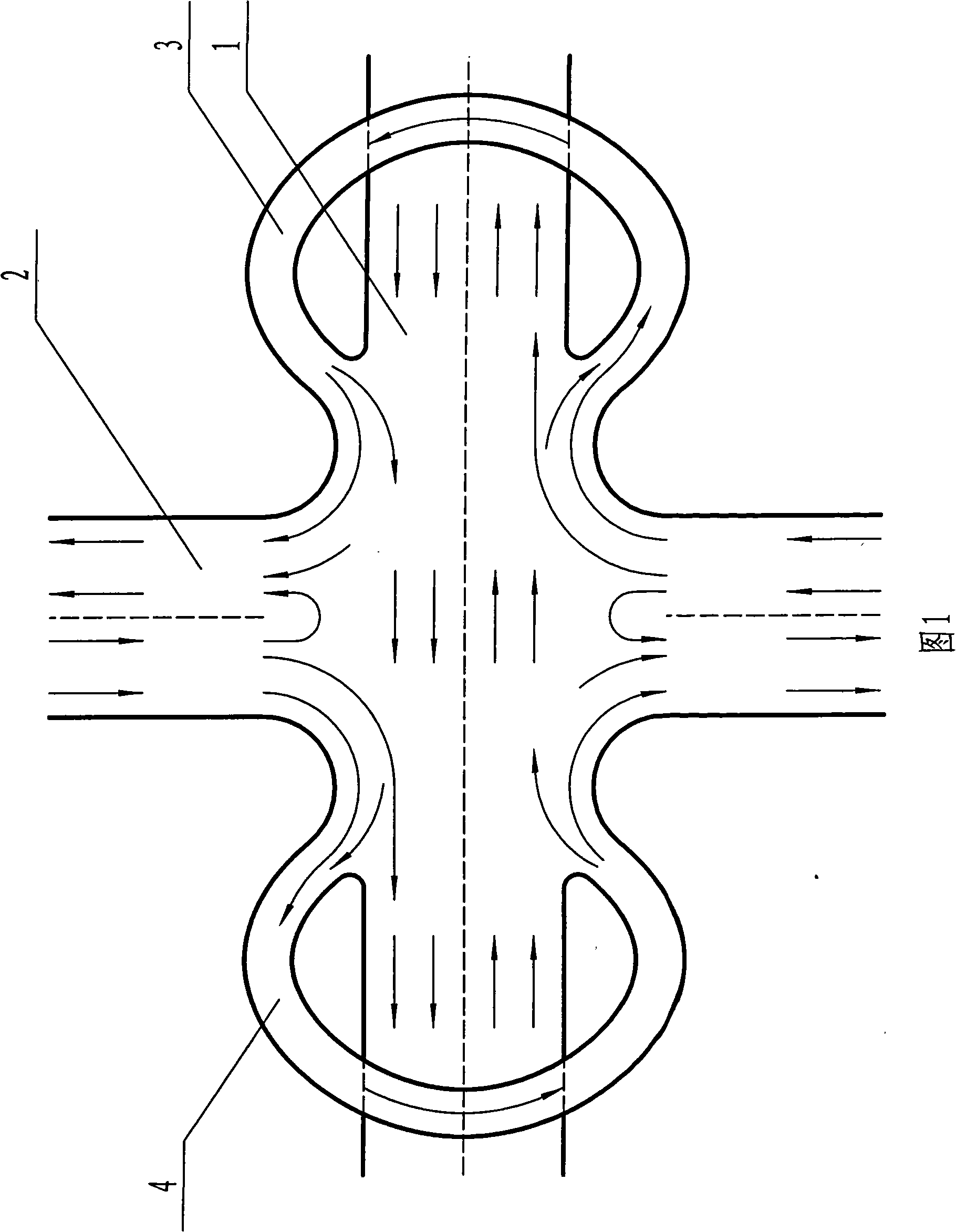 City intersection passing bridge or passage