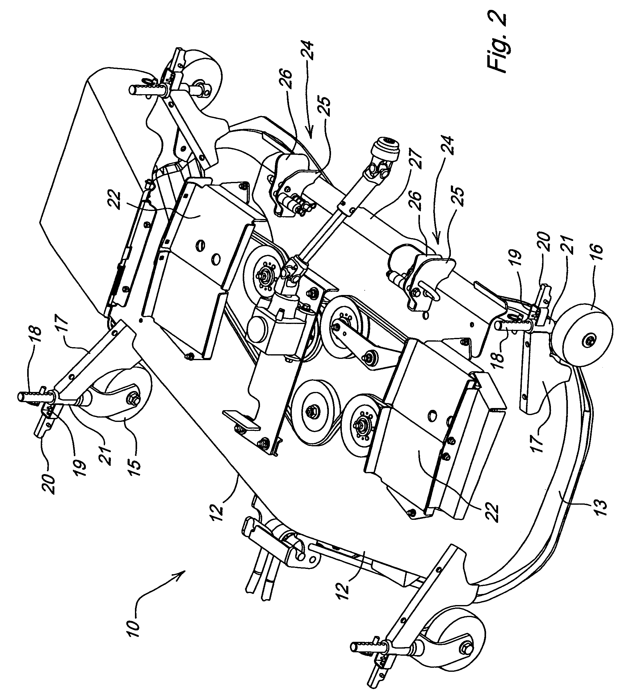 Drive over mower deck