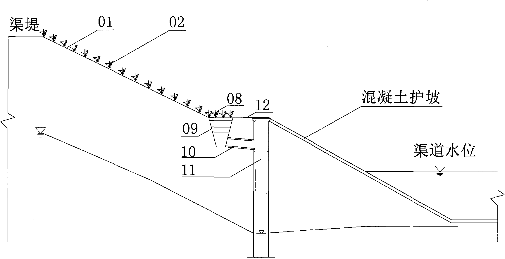 Seepage-intercepting and pollutant-removing system of large channel non-water passing slope