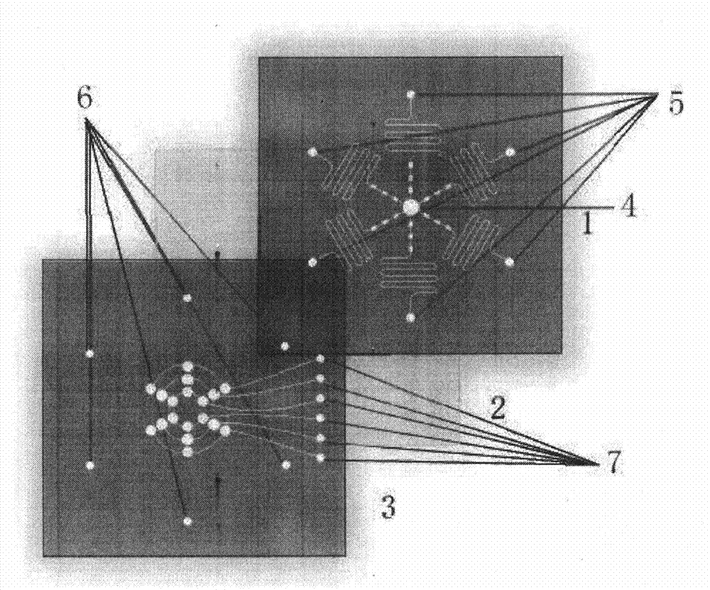 Miniaturized total analysis device formed by six-channel microfluidic chip and quartz crystal microbalance