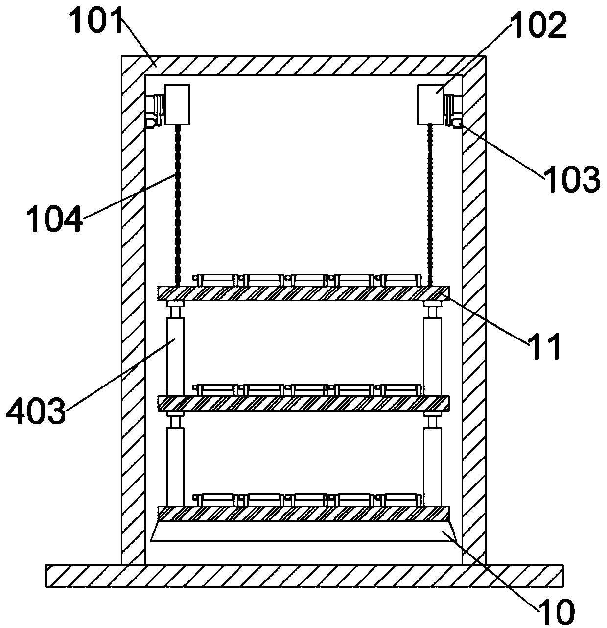 Material piling device and method for intelligent warehousing equipment