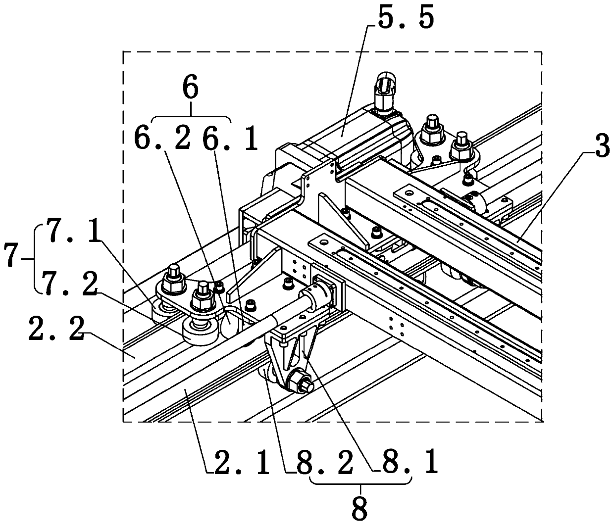 Longitudinal moving structure of three-coordinate coiled material lifting and moving device