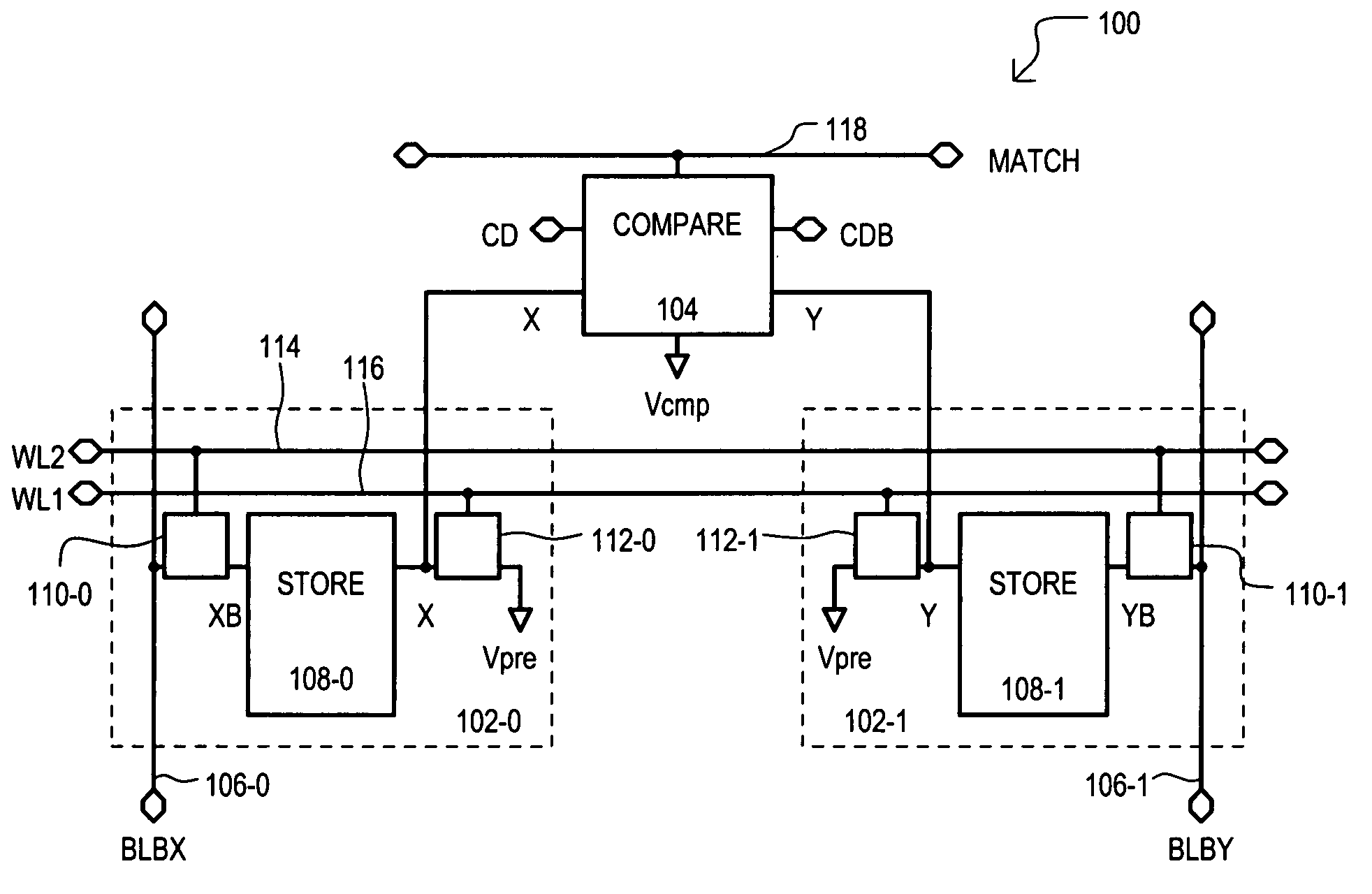 Content addressable memory (CAM) cell bit line architecture