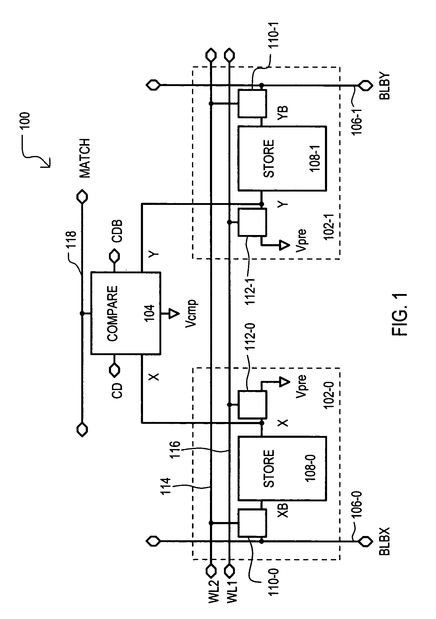 Content addressable memory (CAM) cell bit line architecture