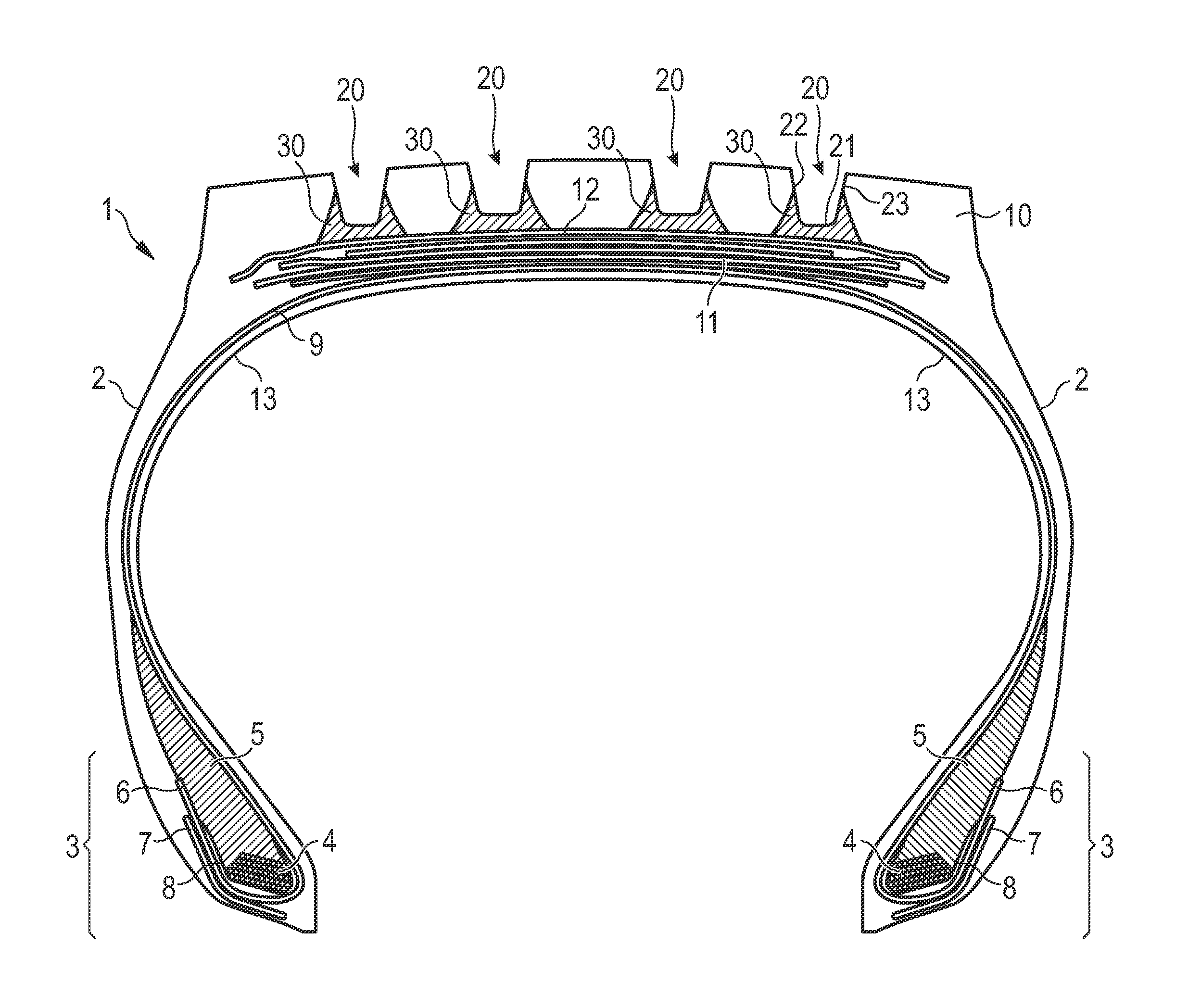 Tire tread with groove reinforcement