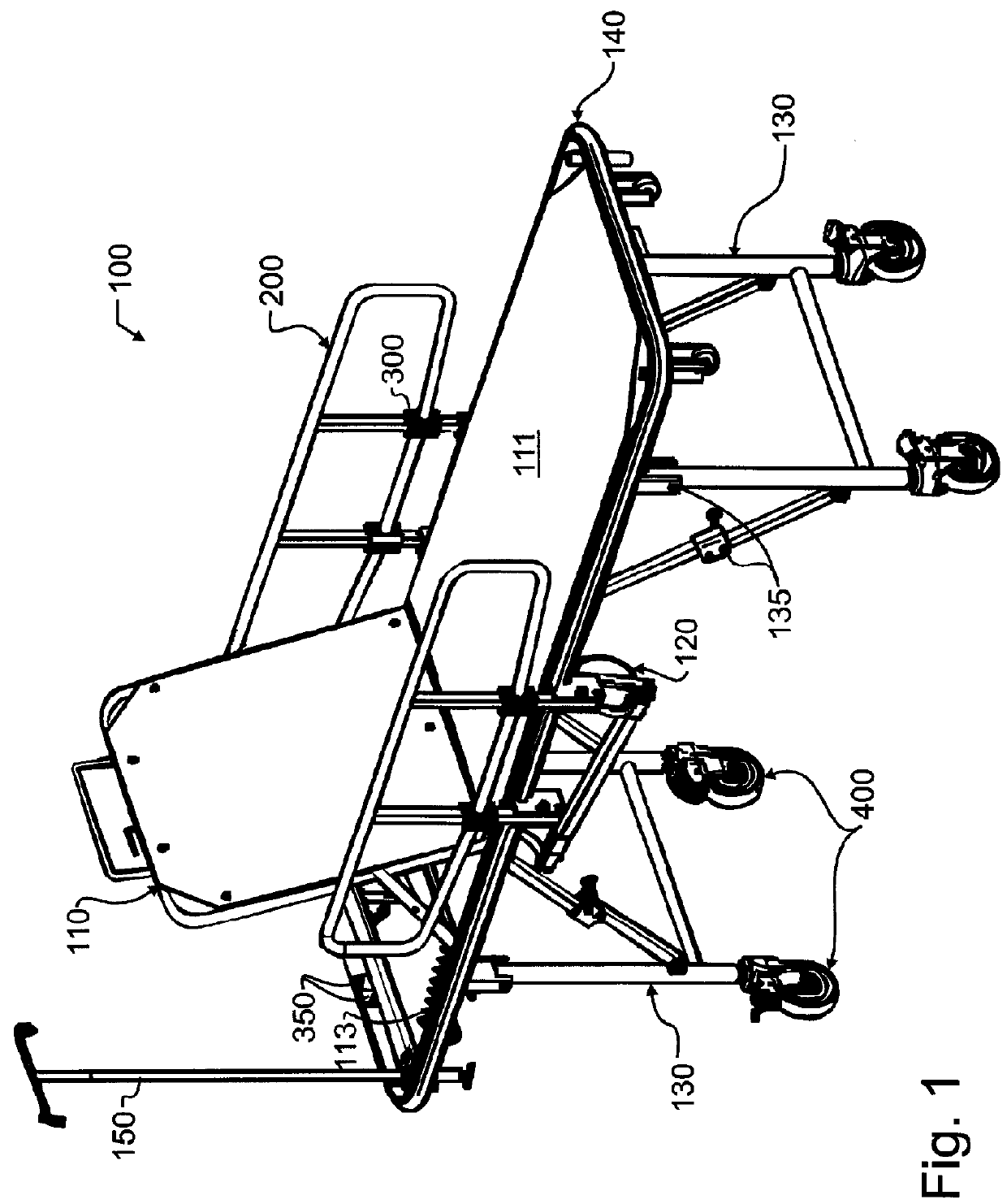 Stretcher compatible with MRI entry systems