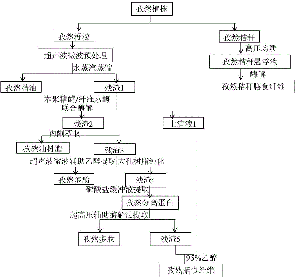 Comprehensive utilization method of cumin and prepared product