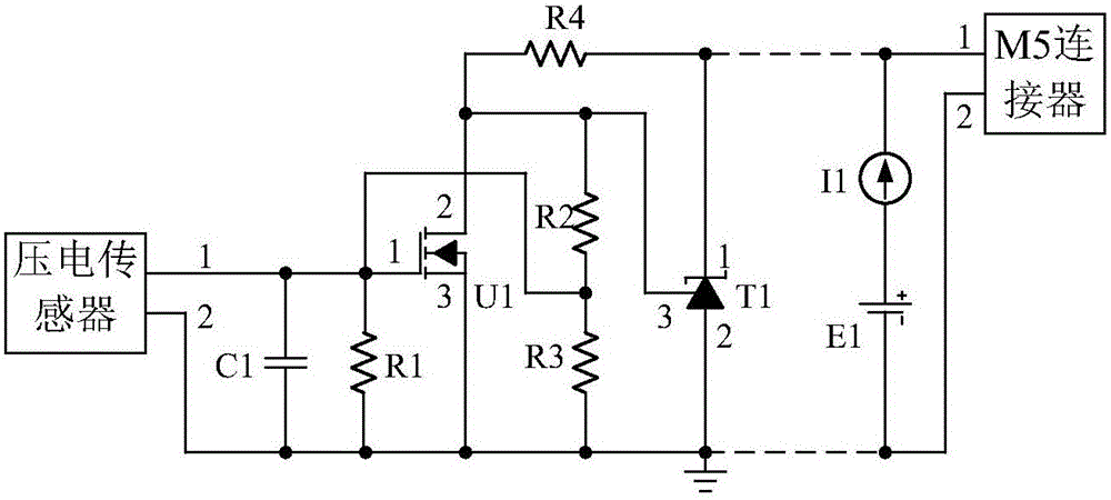 Piezoelectric acceleration sensor signal conversion circuit excited by current source