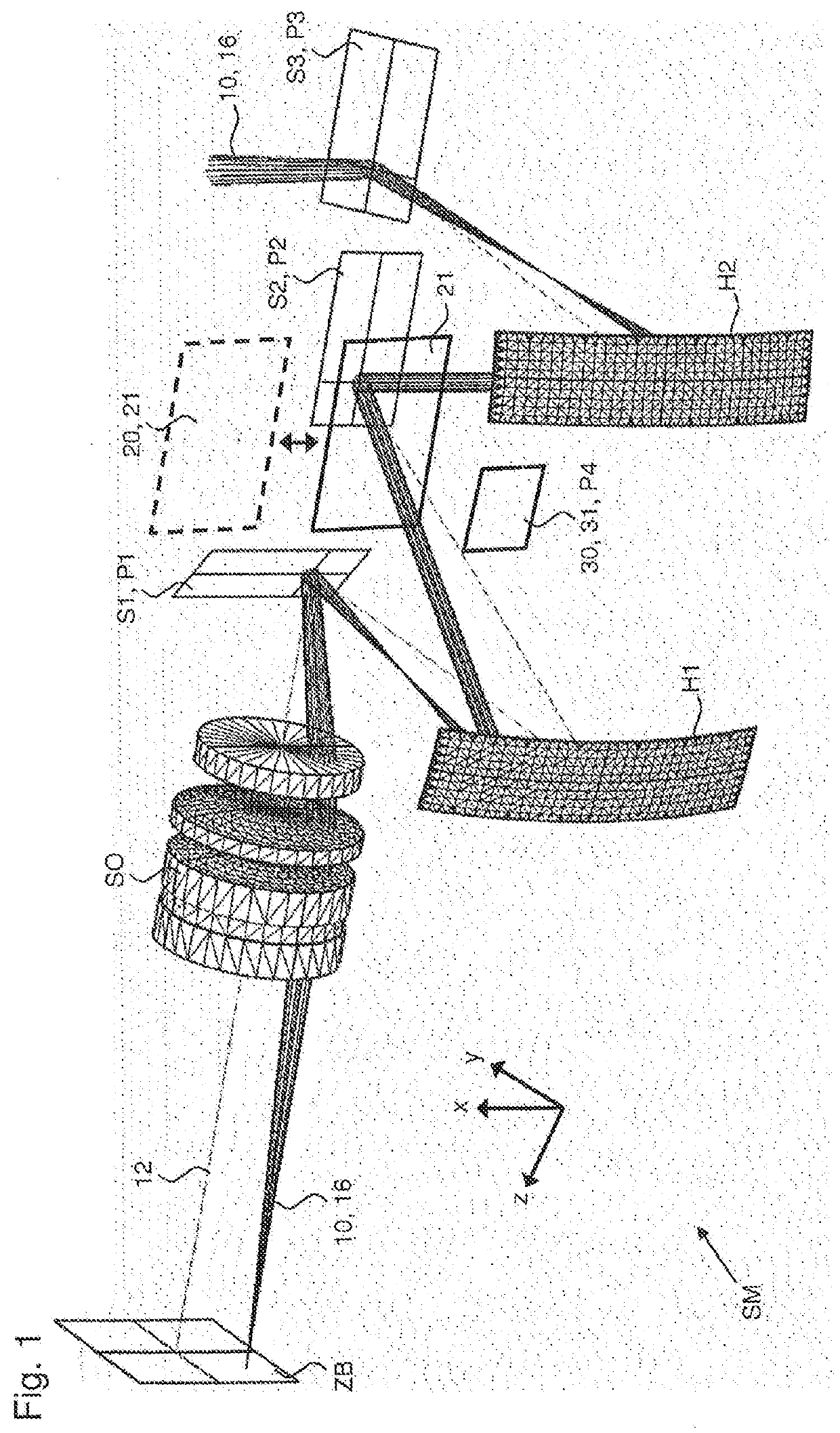 Optical assembly for scanning excitation radiation and/or manipulation radiation in a laser scaning microscope, and laser scanning microscope