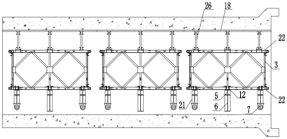 Walking type pipe gallery formwork supporting device