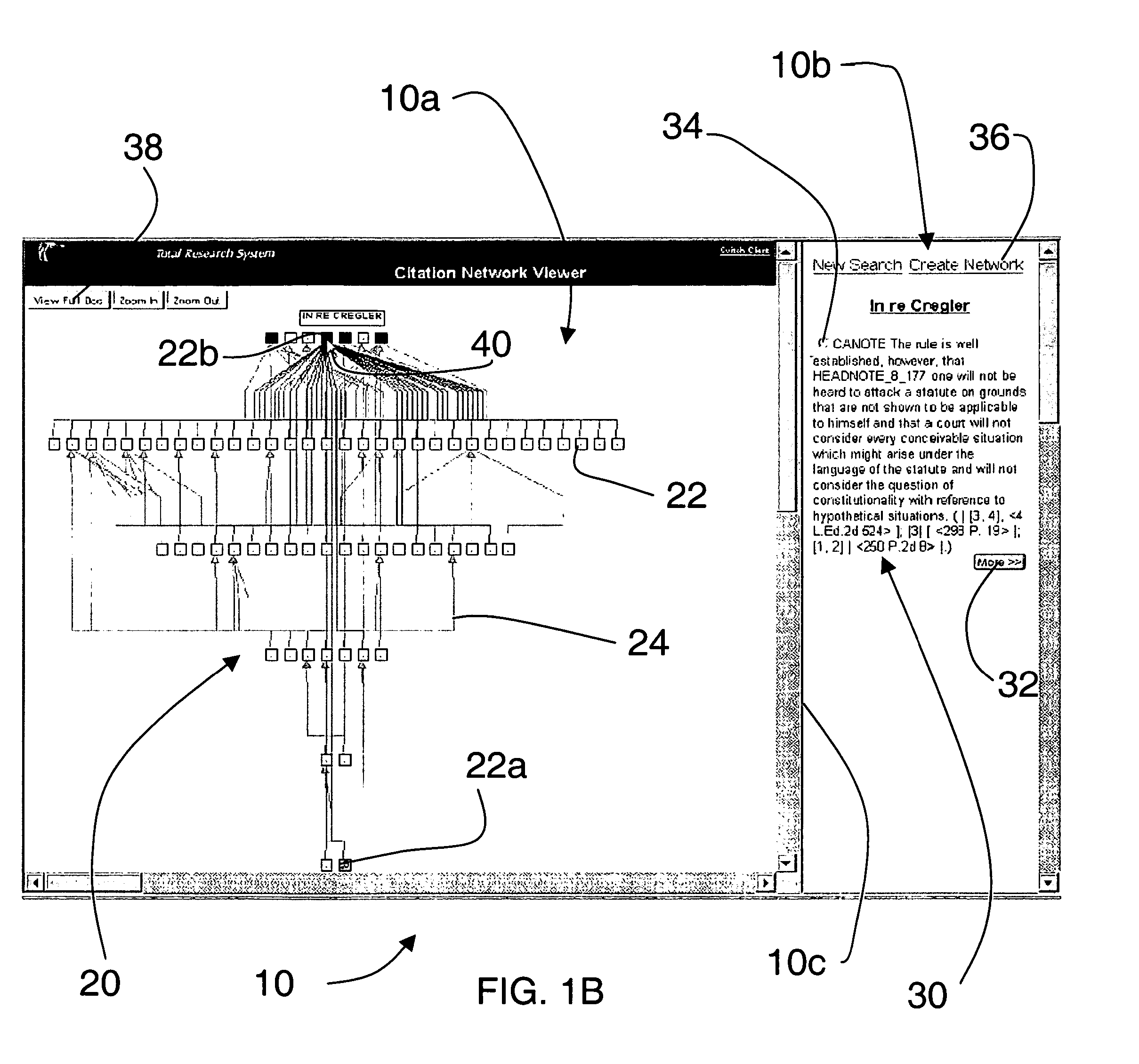 Citation network viewer and method