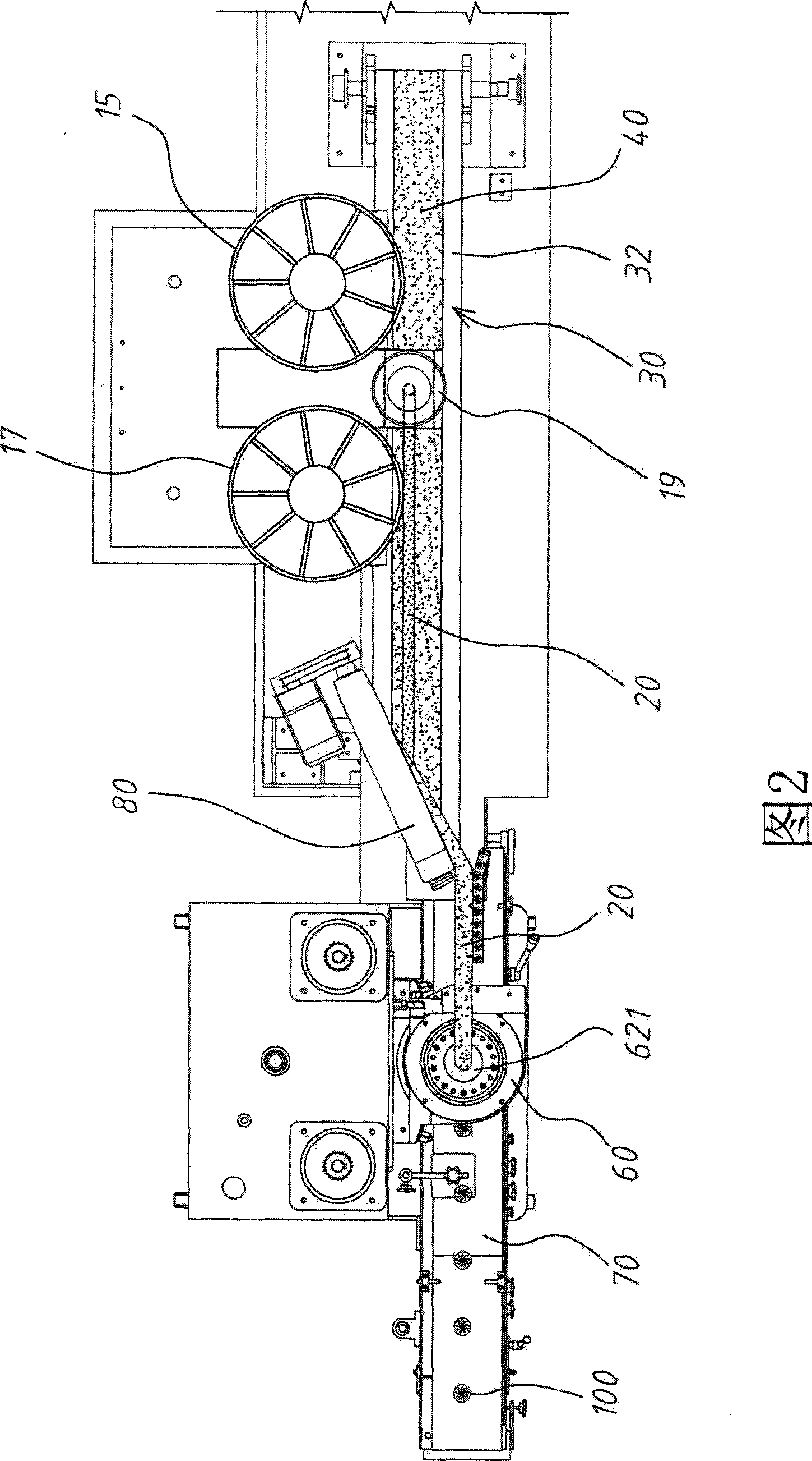 Forming device for producing food with three layers of different stuffing and method