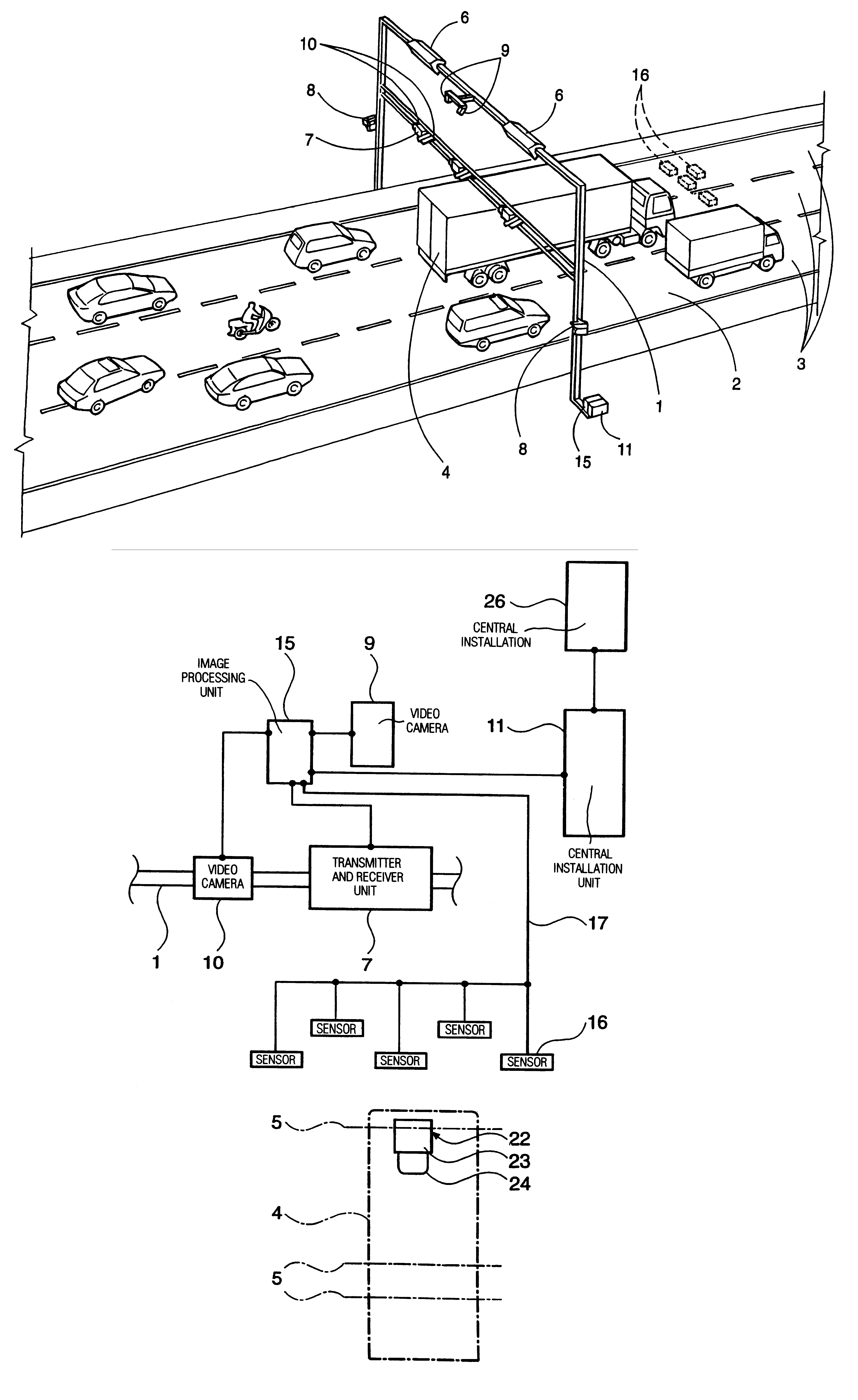 Method and device for registering the outer characteristics of a vehicle in a road toll unit