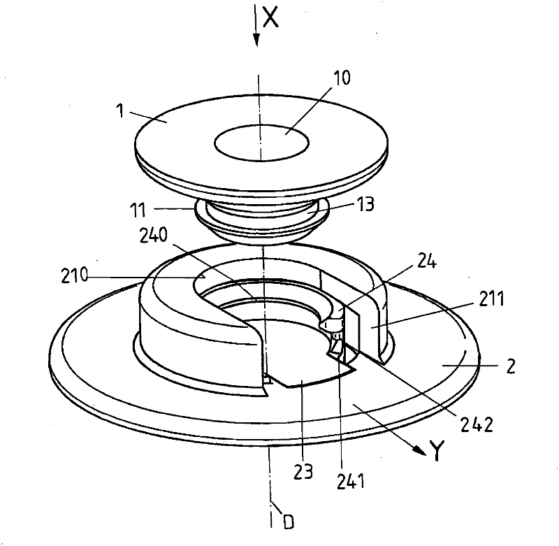 Latching device for connecting two parts