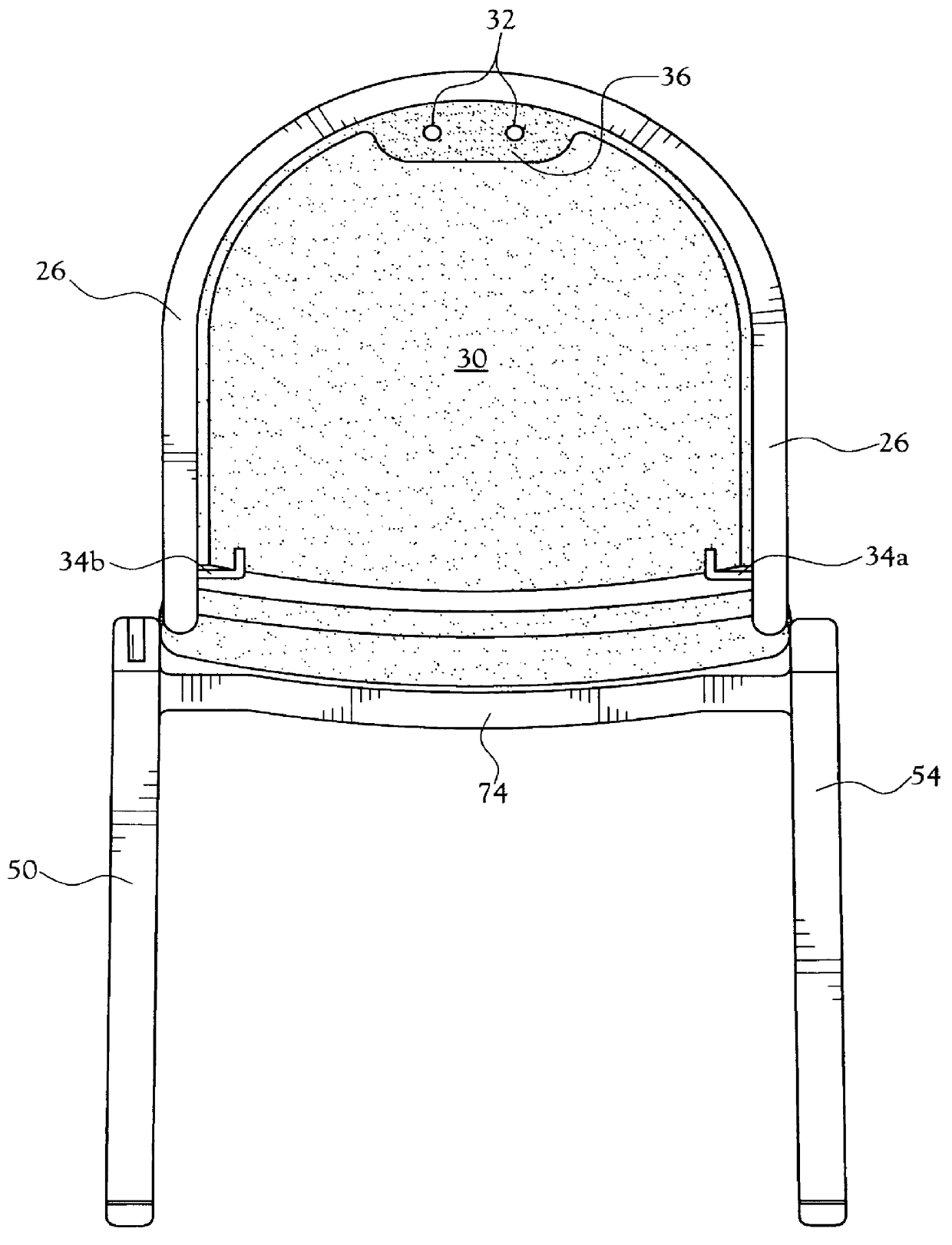 Stackable leg-over-leg ganging chair