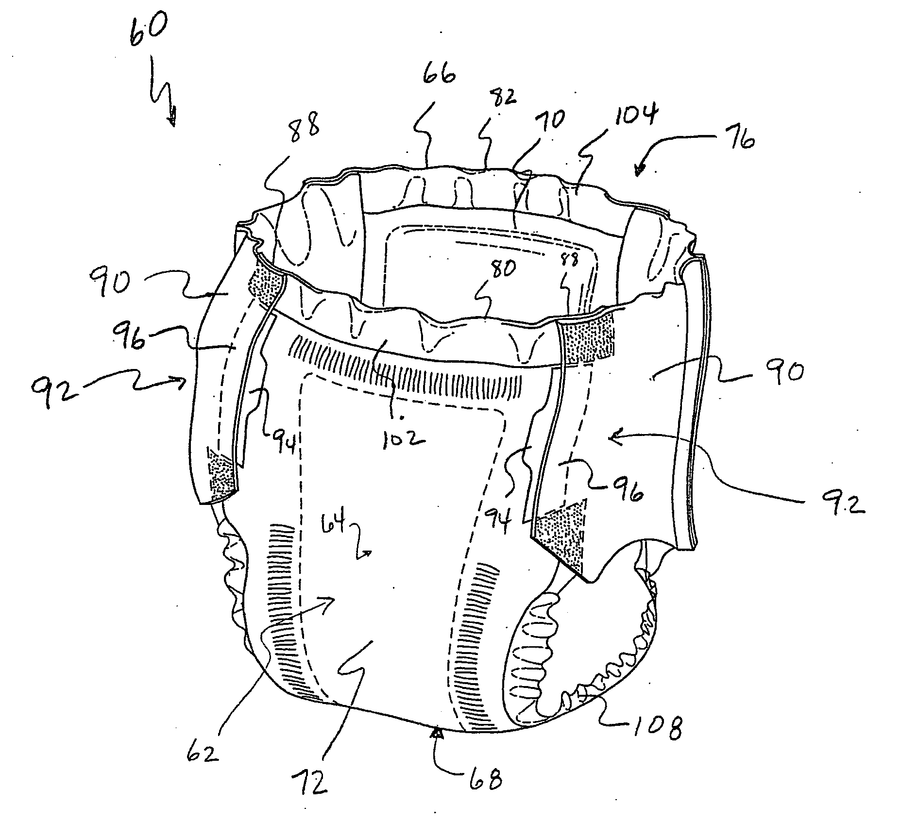 Zoned absorbent structures and process for producing same