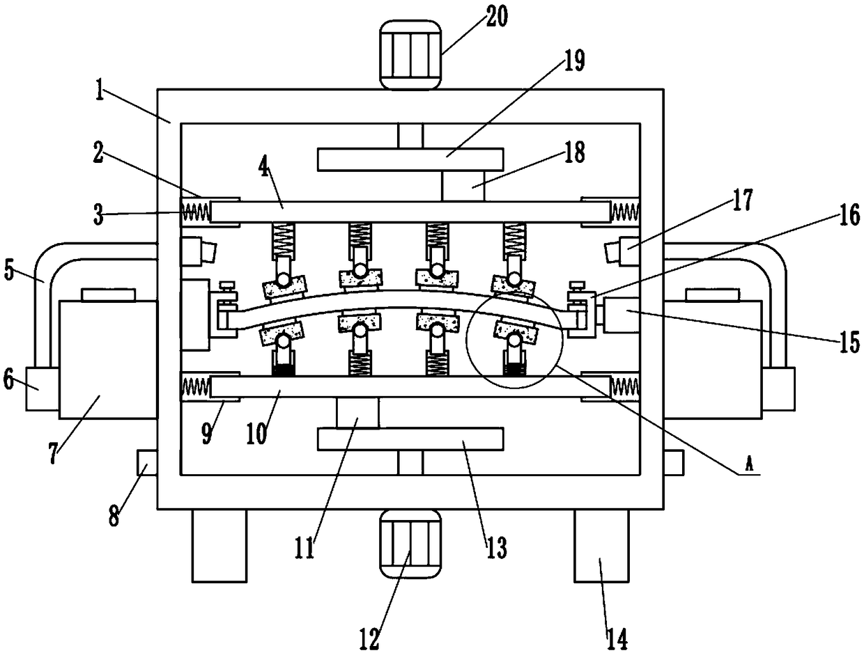 Double-sided polishing and descaling device for arc-shaped iron plate