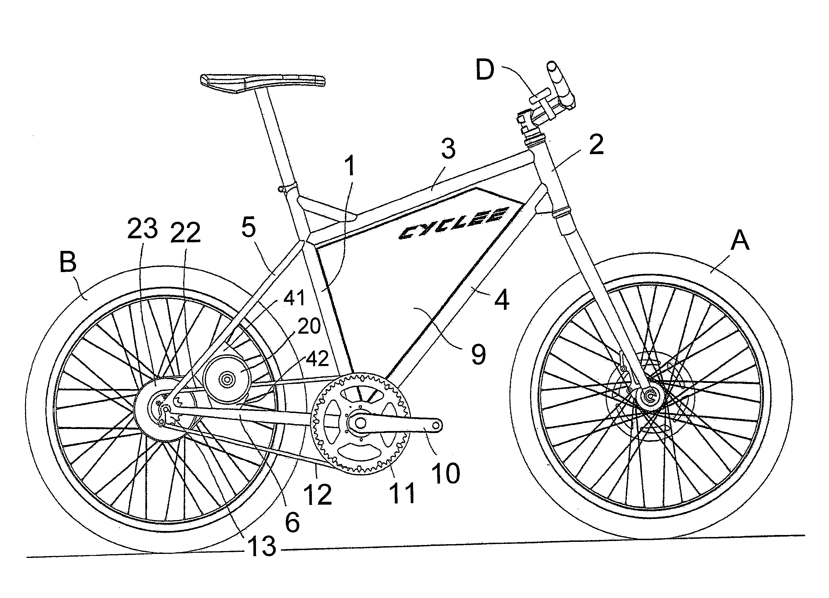 Wheeled vehicle with electric drive in the rear frame triangle and electric motor for a wheeled vehicle