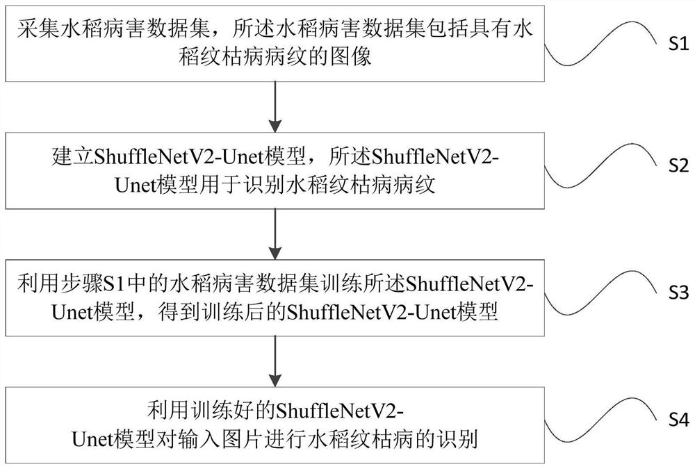 Rice sheath blight disease identification method and system based on ShuffleNetV2-Unet
