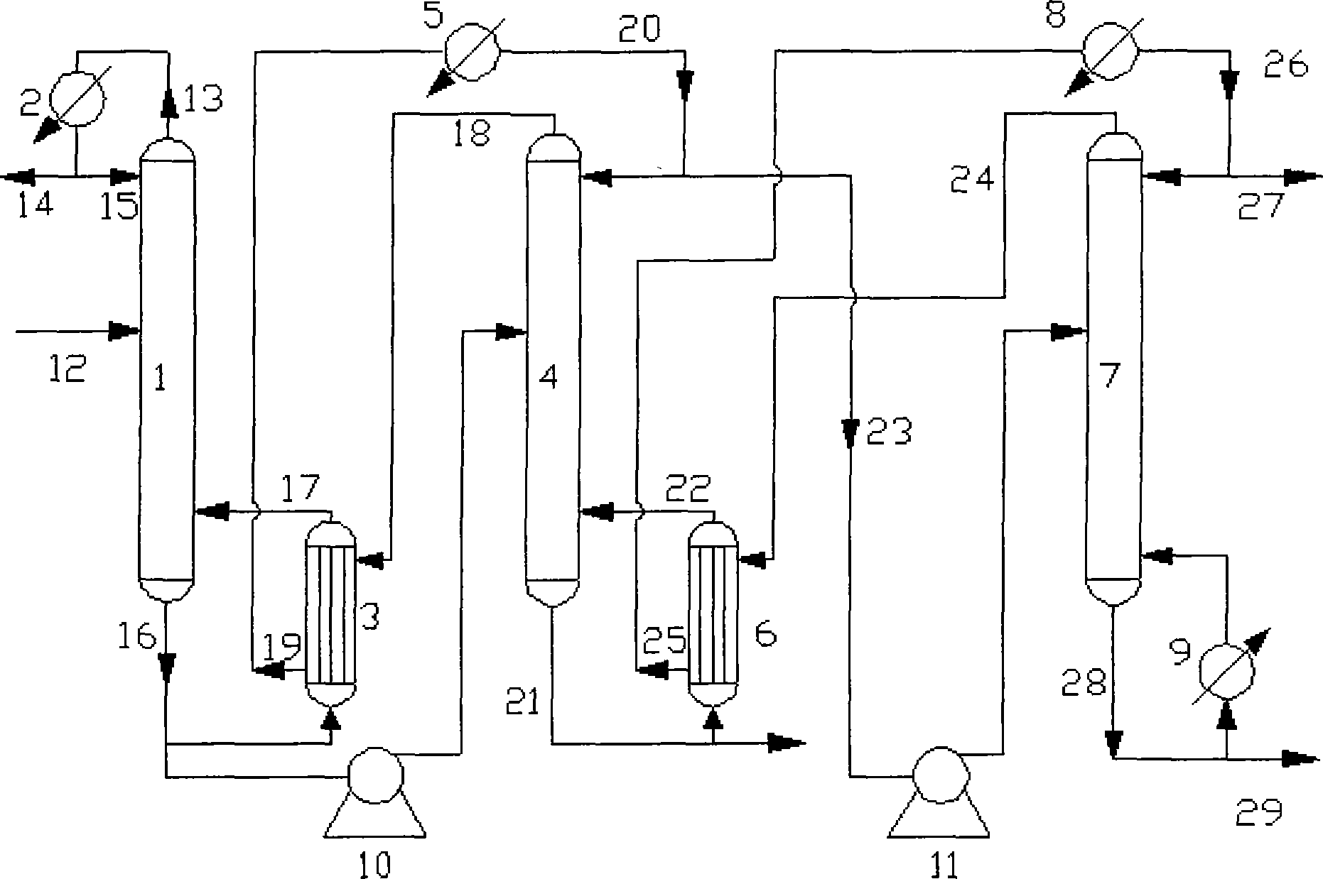 Trichlorosilane three-tower differential pressure coupling energy-saving rectifying and purifying system and operating method