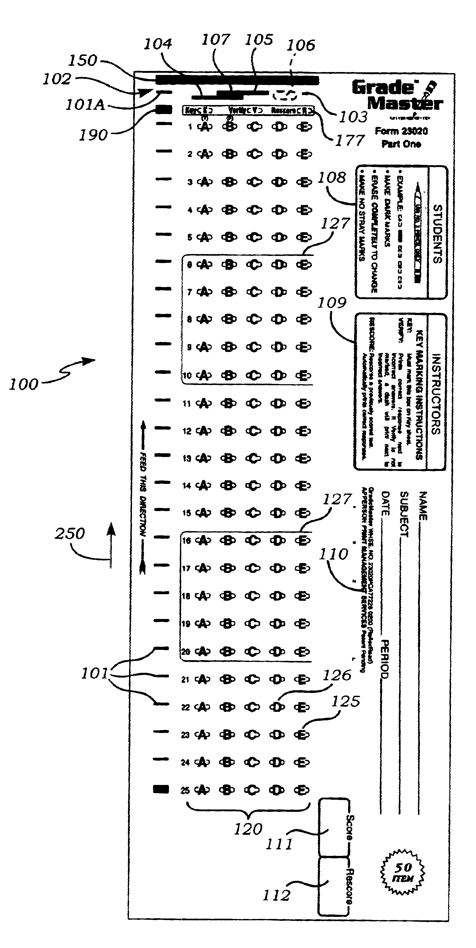 Data processing form for use with a scanning apparatus