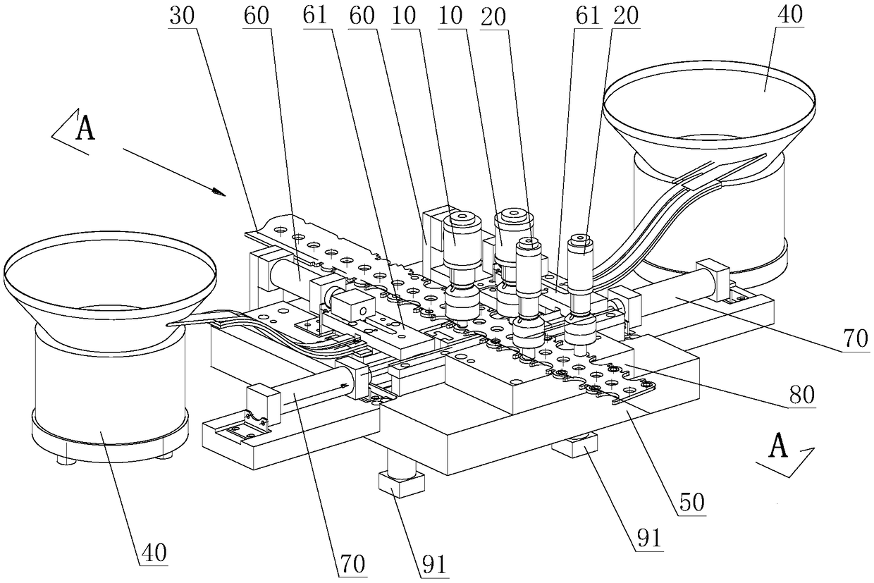 In-mold riveting continuous stamping die and using method thereof