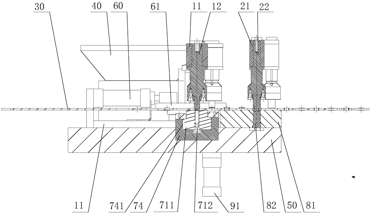 In-mold riveting continuous stamping die and using method thereof