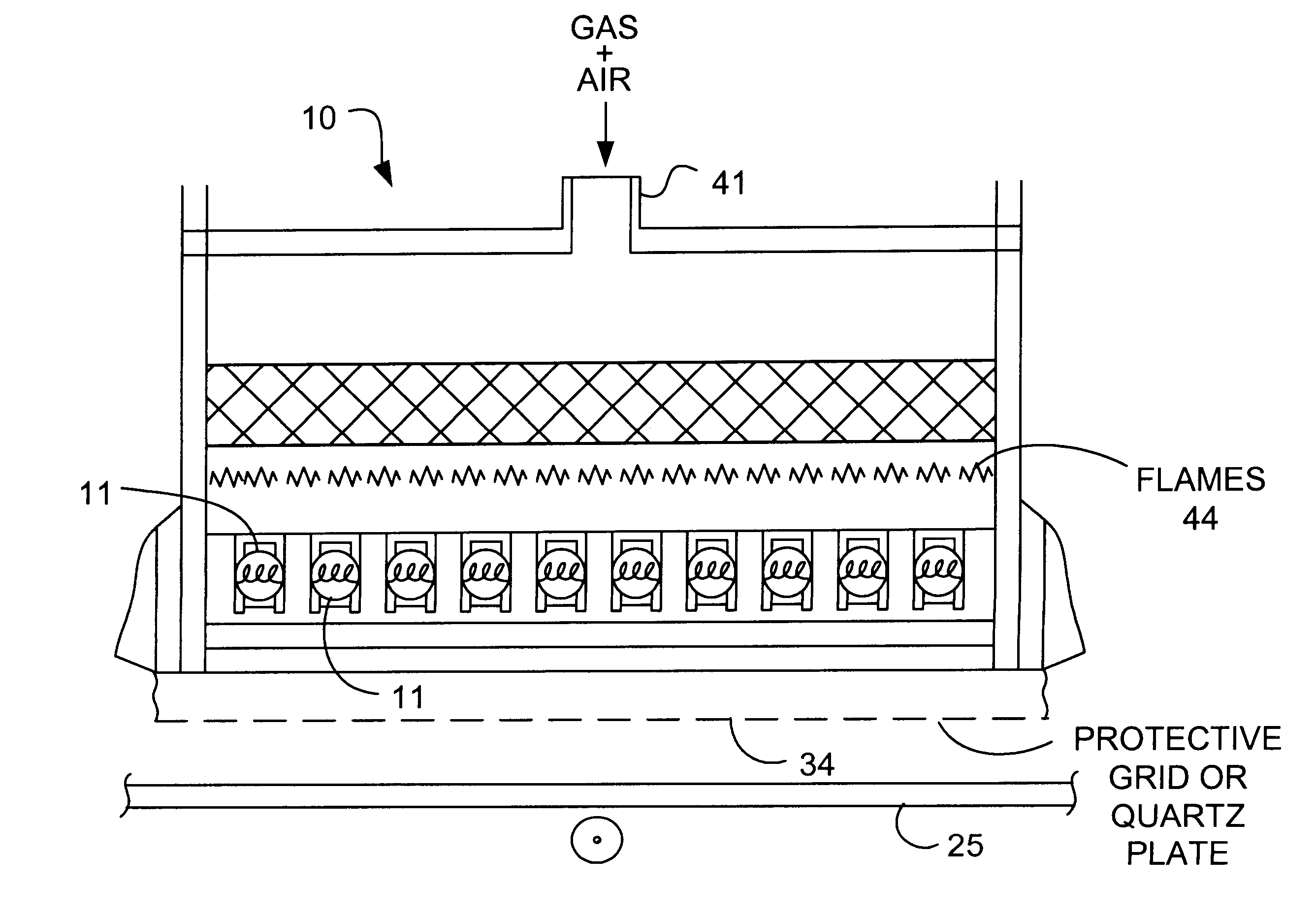 Cross-direction dryer for a machine producing sheet material moving in a machine direction having both gas powered and electric heating portions