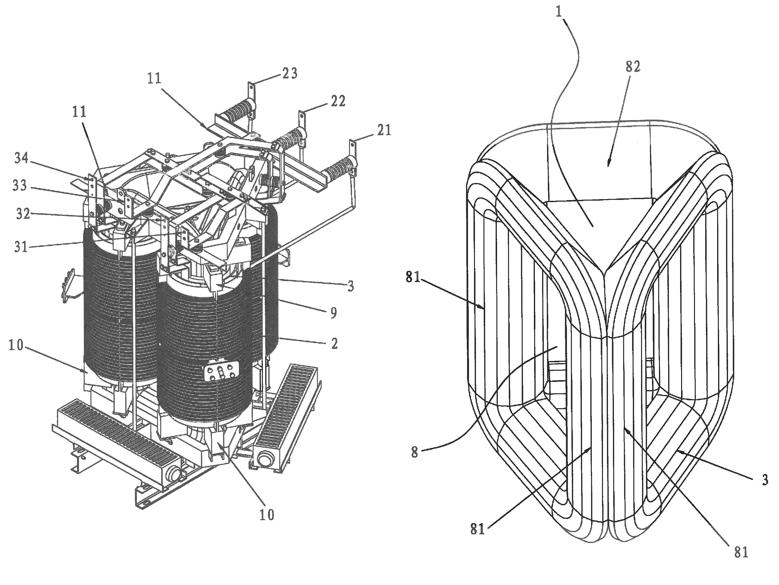 Non-encapsulated-winding stereo wound-core dry-type amorphous alloy transformer