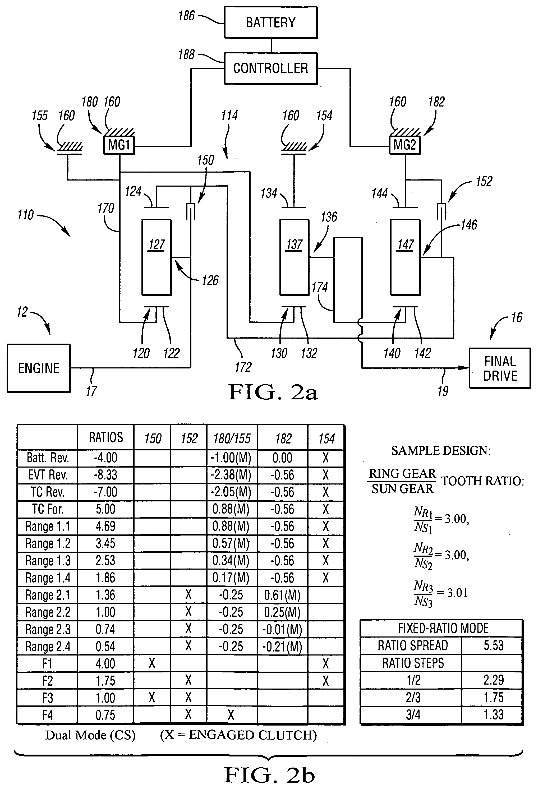 Electrically variable transmission having three interconnected planetary gear sets, two clutches and at least two brakes